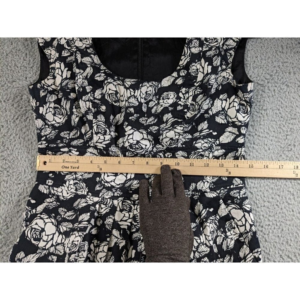 Talbots Dress Womens 4 Roses Boho Floral Black White Cotton Stretch Pockets - Picture 7 of 16